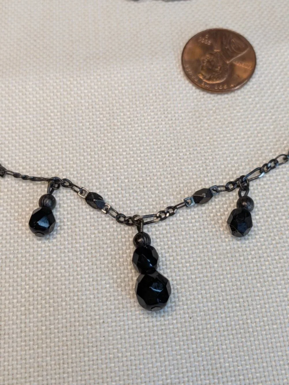 1928 Jewelry Black Faceted Bead Necklace – Vintage Dark Metal, 16